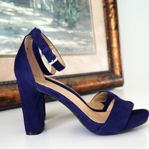Naturalizer Joy Haven Blue Suede Block Heel Sandals with Ankle Strap 7W